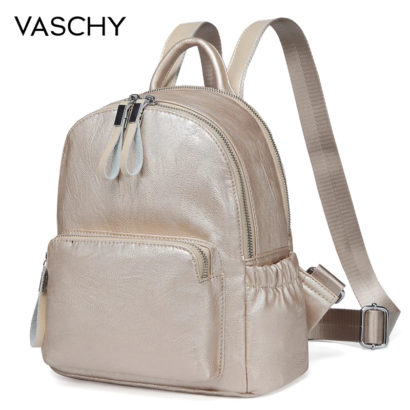 Золотистый мини рюкзак VASCHY маленький Vaschy из искусственной кожи для женщин милый