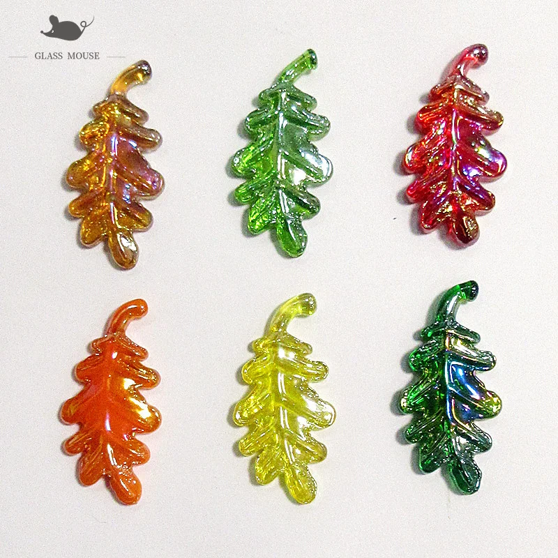 6 шт. миниатюрный ручной работы плоский стеклянный орнамент с листьями жемчужный
