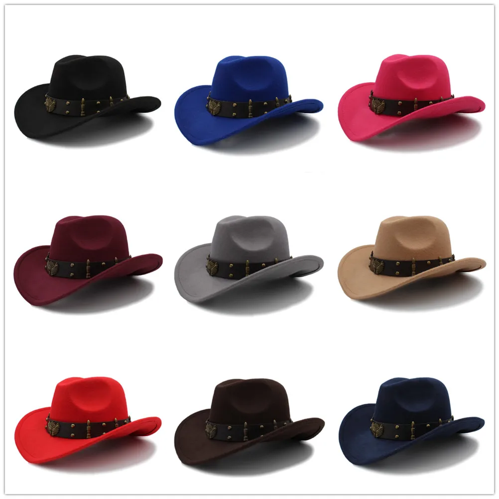 

Wome Men Black Wool Chapeu Western Cowboy Hat Gentleman Jazz Sombrero Hombre Cap Elegant Lady Cowgirl Hats 2 Big Size