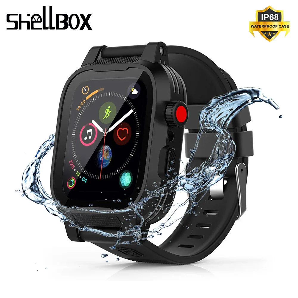 Водонепроницаемый чехол SHELLBOX для Apple Watch 5 4 серии iWatch 44 мм силиконовый ремешок 40