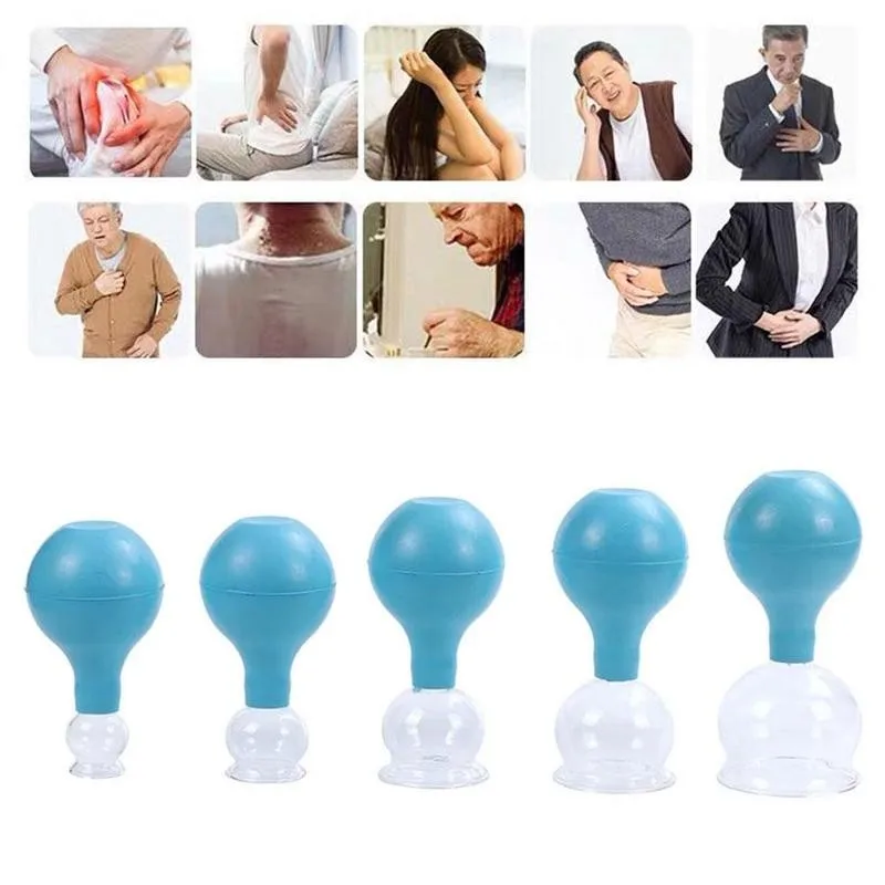 

5 Size Vacuum Cupping Cups Anti-Cellulite Massager Rubber Head Glass Suction Body Cups Family Medical Chinese Therapy HealthCare