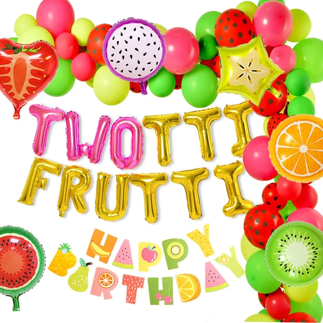 Twotti Frutti-Suministros de decoraci&oacute;n para fiestas, Kit de guirnalda de arco de globos de aluminio de fruta para cumplea&ntilde;os de ni&ntilde;a, Baby Shower-1