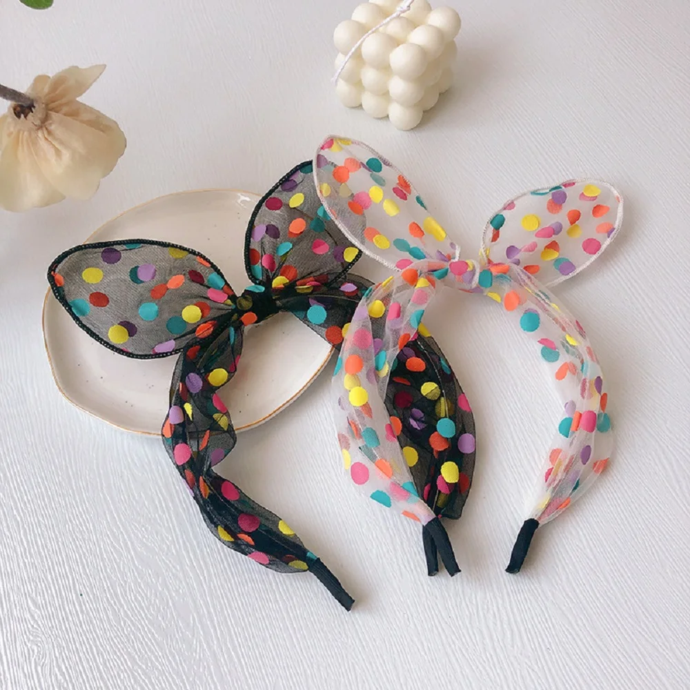 Заколки для волос с цветным бантом в горошек милые белые и черные кружевные