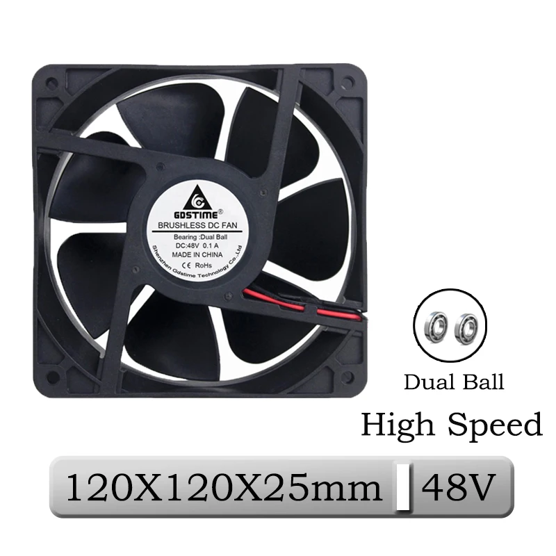 Gdstime DC 48 в 120x120x25 мм 12025B двойной шар ПК Бесщеточный вентилятор охлаждения 120 x 25 12 см