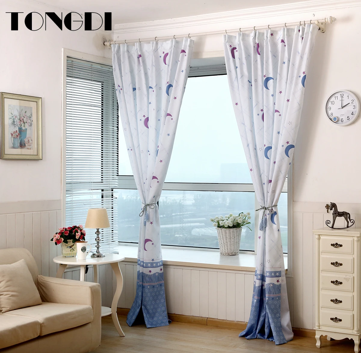 TONGDI Детские затемняющие занавески Мультяшные фантастические ночное небо каваи