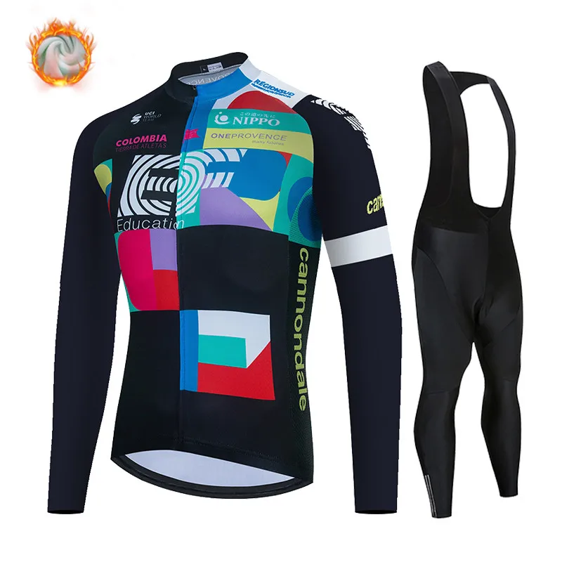 

Ralvpha EF Team Winter Long Sleeve Cycling Jersey Set Bike Clothing Uniform Men's Thermal Fleece Bicycle Maillot Ropa Ciclismo