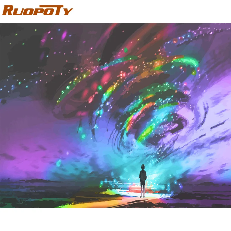RUOPOTY Рамка DIY Краска по номерам абстрактный светильник Пейзаж Современная краска по номерам настенная художественная картина Раскраска по номерам искусство