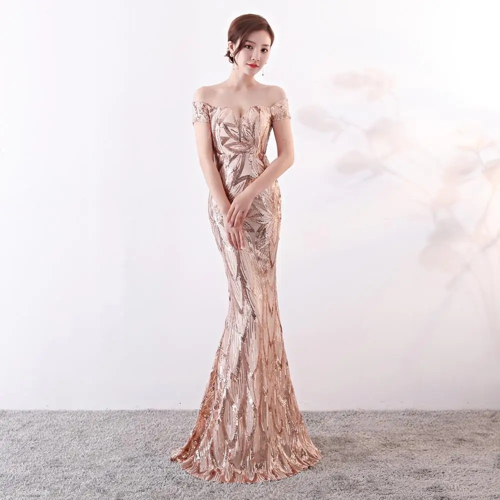 Sexy Prom Dresses 2020 Cheap V Neck Off the Shoulder Black with Gold Embroidery Mermaid Dress Vestido De Festa YN-1923 | Свадьбы и
