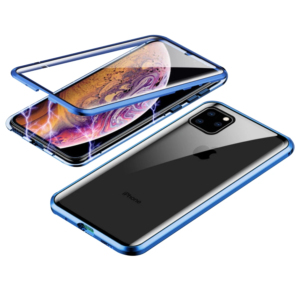 Магнитный чехол из закаленного стекла для iPhone 11 Pro X XS MAX XR 7 8 Plus, магнитный металлический бампер для samsung Galaxy Note 10 Plus