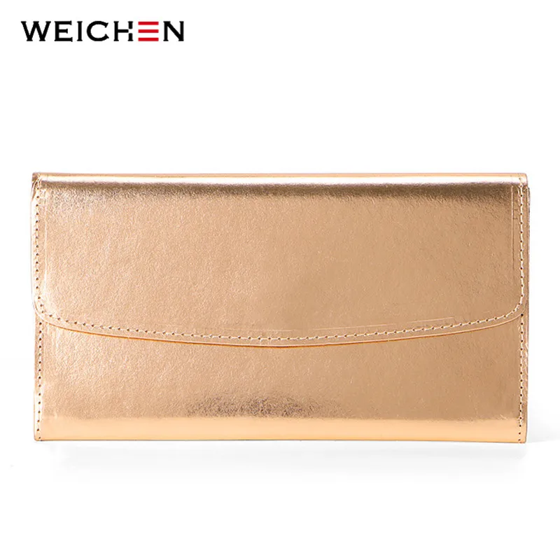 

WEICHEN экологически безопасный Золотой клатч, кошелек, женский супер тонкий кошелек с отделениями для карт внутри, женские кошельки, лаконичные