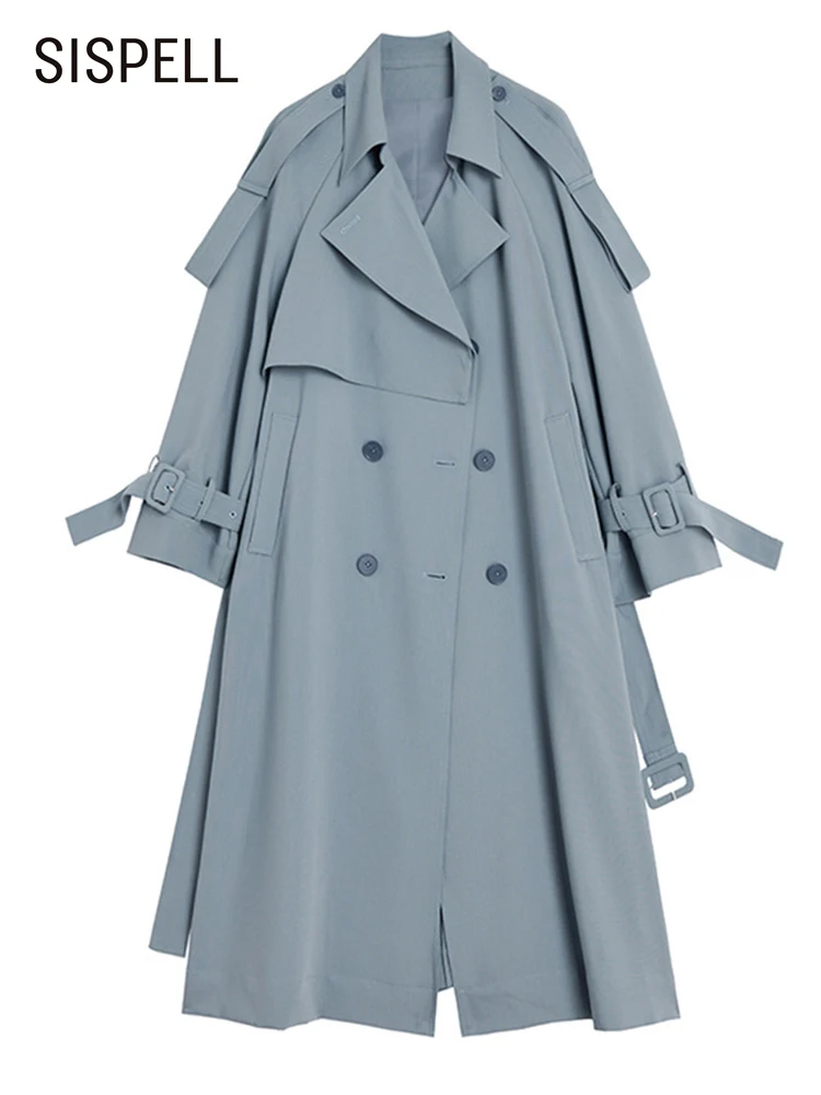 

SISPELL Korean Fashion Trench Coat For Women Lapel Long Sleeve Patchwork Solid Loose Coats Female Spring Clothing Style New 2022
