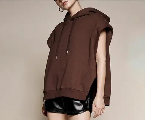 Women Sleeveless Shoulder Pads Hoodies Vest Pullover Sweatshirt Loose Oversized Tanks Streetwear Casual Jacket Coat Top Outwear