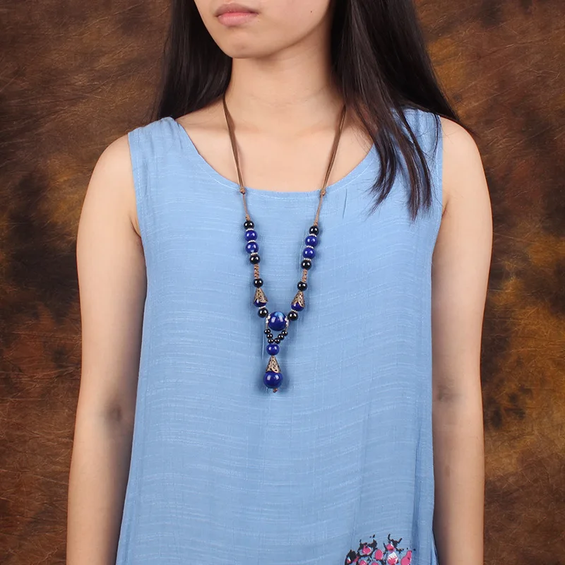 Женское Ожерелье этническая подвеска ручной работы керамическая цепочка в стиле