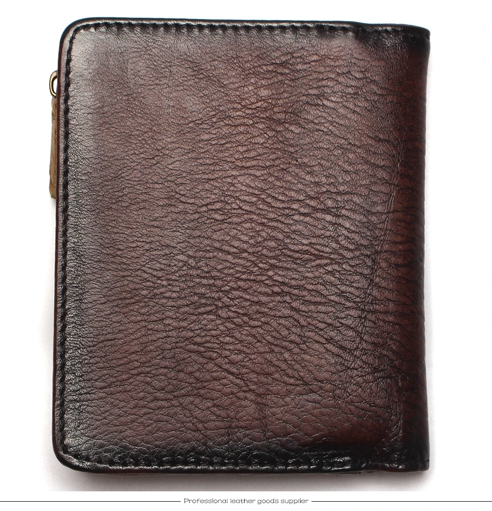 Natural Leather RFID Blocking Men's Top Layer Leather Brushed Wallet Handmade Retro Wallet Pure Leather Leather Coin Purse