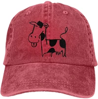unisex cute cow vintage washed twill baseball caps adjustable hat funny humor irony graphics of adult gift red
