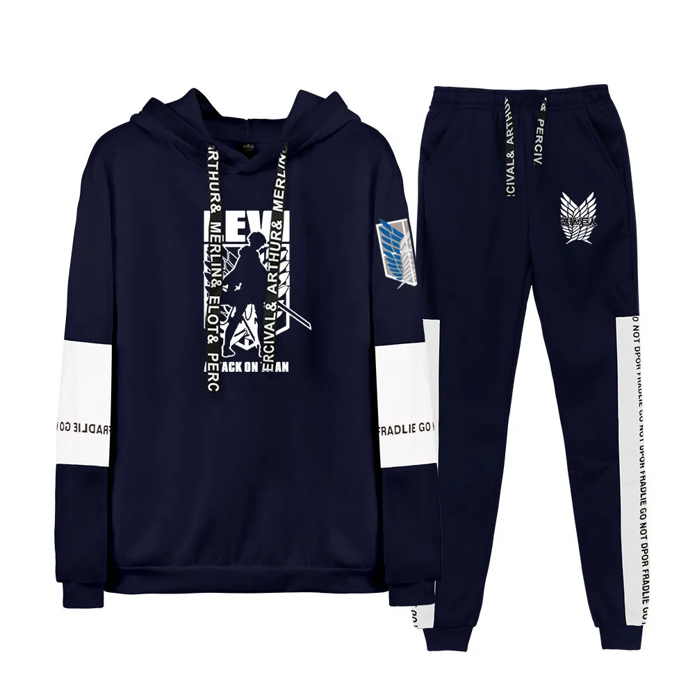 

WAMNI Attack On Titan Final Season Two-piece Hooded Sweatshirt Sweatpants Fashion Print Casual Twopiece Set Polyester And Cotton
