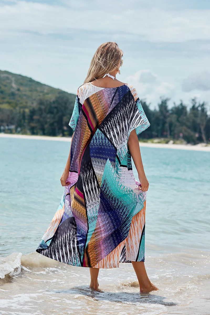 

Fitshinling Patchwork Oversize Beach Cover Up Summer Long Dress Bohemian Vintage Holiday Maxi Dresses Women Loose Kaftan Pareo
