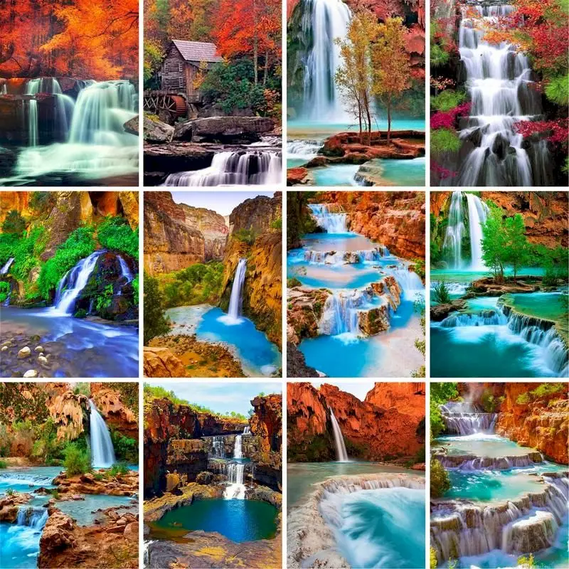 

GATYZTORY Frame Painting By Numbers Kits Waterfall Scenery Modern Drawing Coloring By Numbers For Diy Gift Wall Art Picture Artw