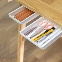 pencil drawer storage box pen tray office use self adhesive home whitegray under desk