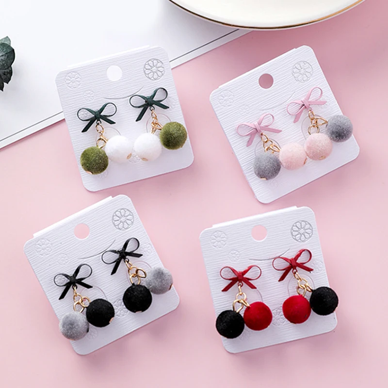 

2021 Winter Women Accessories Fashion Lovely Pom Pom Fur Ball Long Pendant Dangle Earring Jewelry Christmas Gift