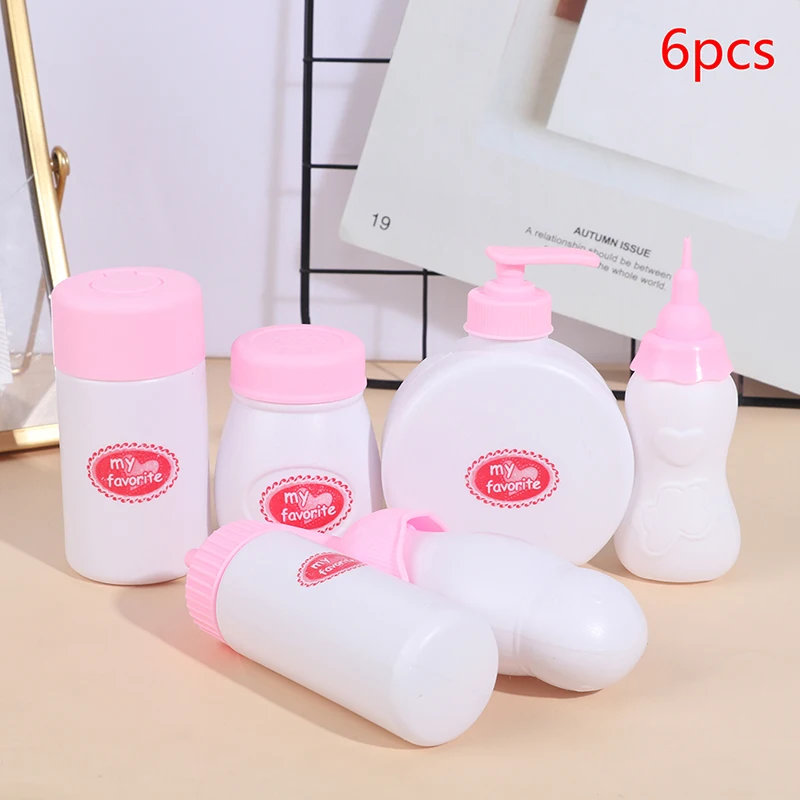 

6Pcs/Set 1:12 Dollhouse Miniatures Plastic Pink Milk Bottle Miniature Baby Bottle Model Doll House Decoration Accessories