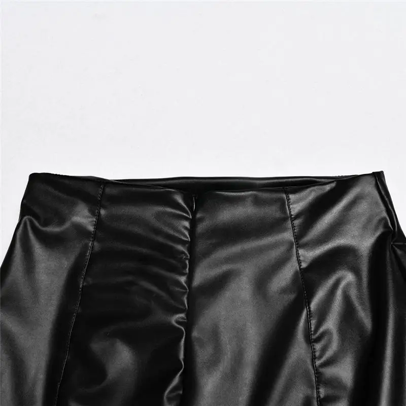 Винтажные элегантные черные юбки из искусственной кожи женские модные