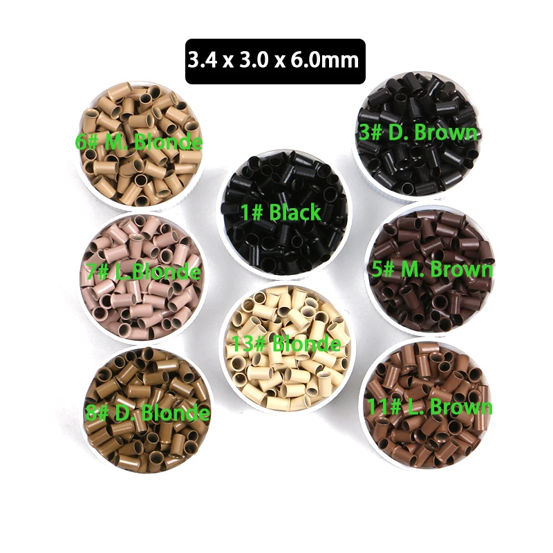 Free Shipping HARMONY 1000 Pieces 3.4x3.0x6mm Copper Bell Micro Tubes with Flare Edge for 1.0g I tip Hair Extensions  8 Colors