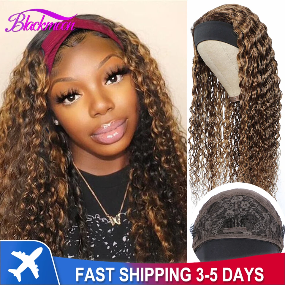 Brazilian Deep Curly Headband Wig P4-27 Highlight Glueless Wigs for Black Women Ombre Honey Blonde Colored Human Hair Wigs Remy