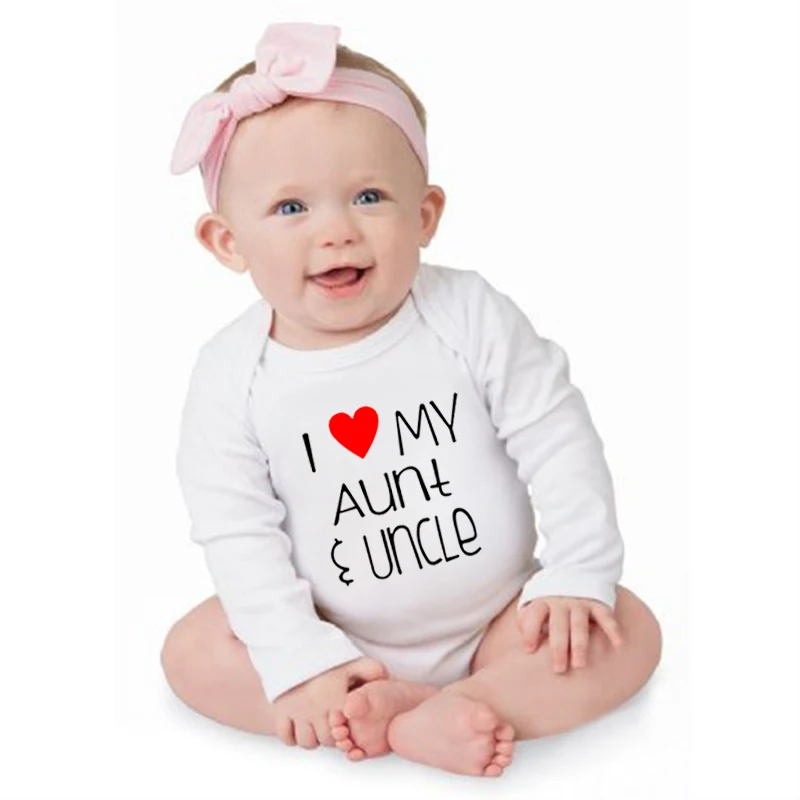 

Комбинезон для младенцев 0-18 месяцев, Забавный хлопковый Белый боди с надписью «Я люблю мою тетую», с длинным рукавом, с принтом в виде дяди, О...