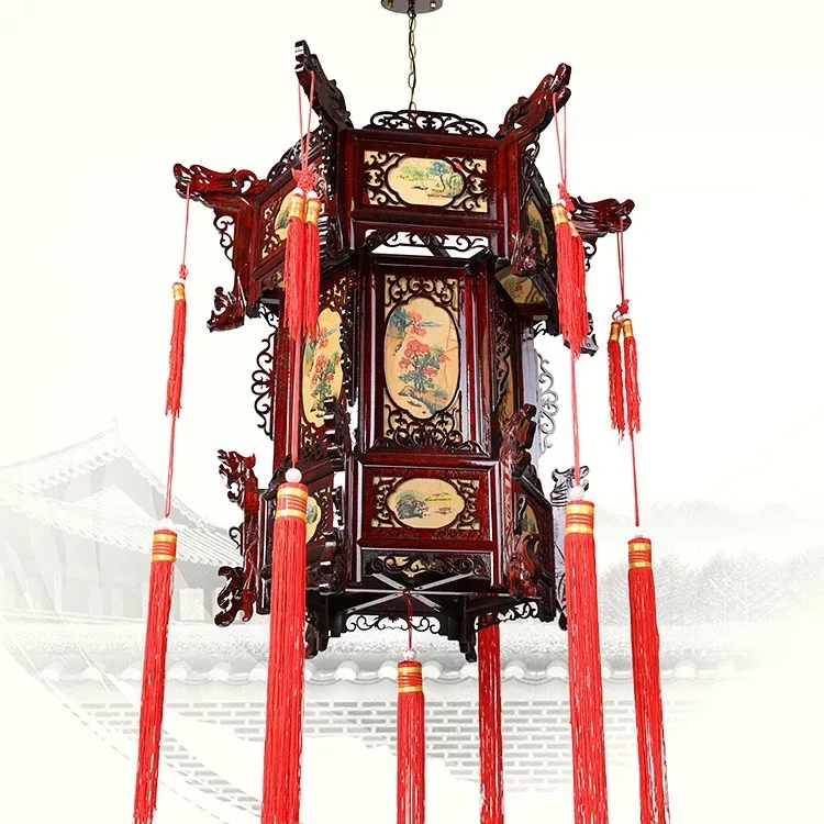 Подвесной светильник красного цвета из цельного дерева для дворца подвесной