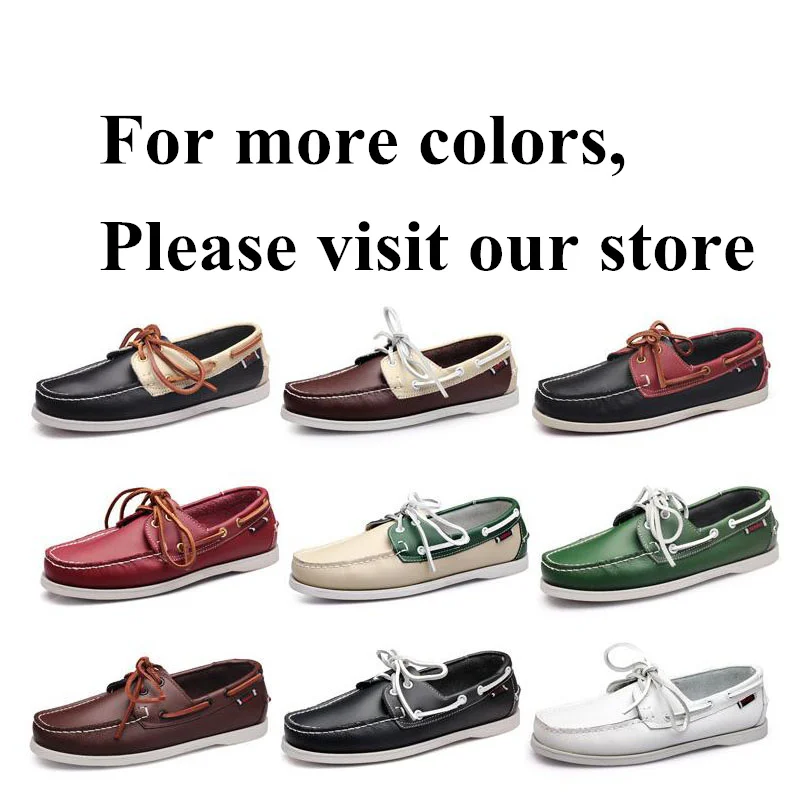 Men Women Genuine Leather Docksides Casual Boat Shoes Brand Flat Loafers For Homme Femme Coffee Black Navy Blue Brown X144 | Обувь