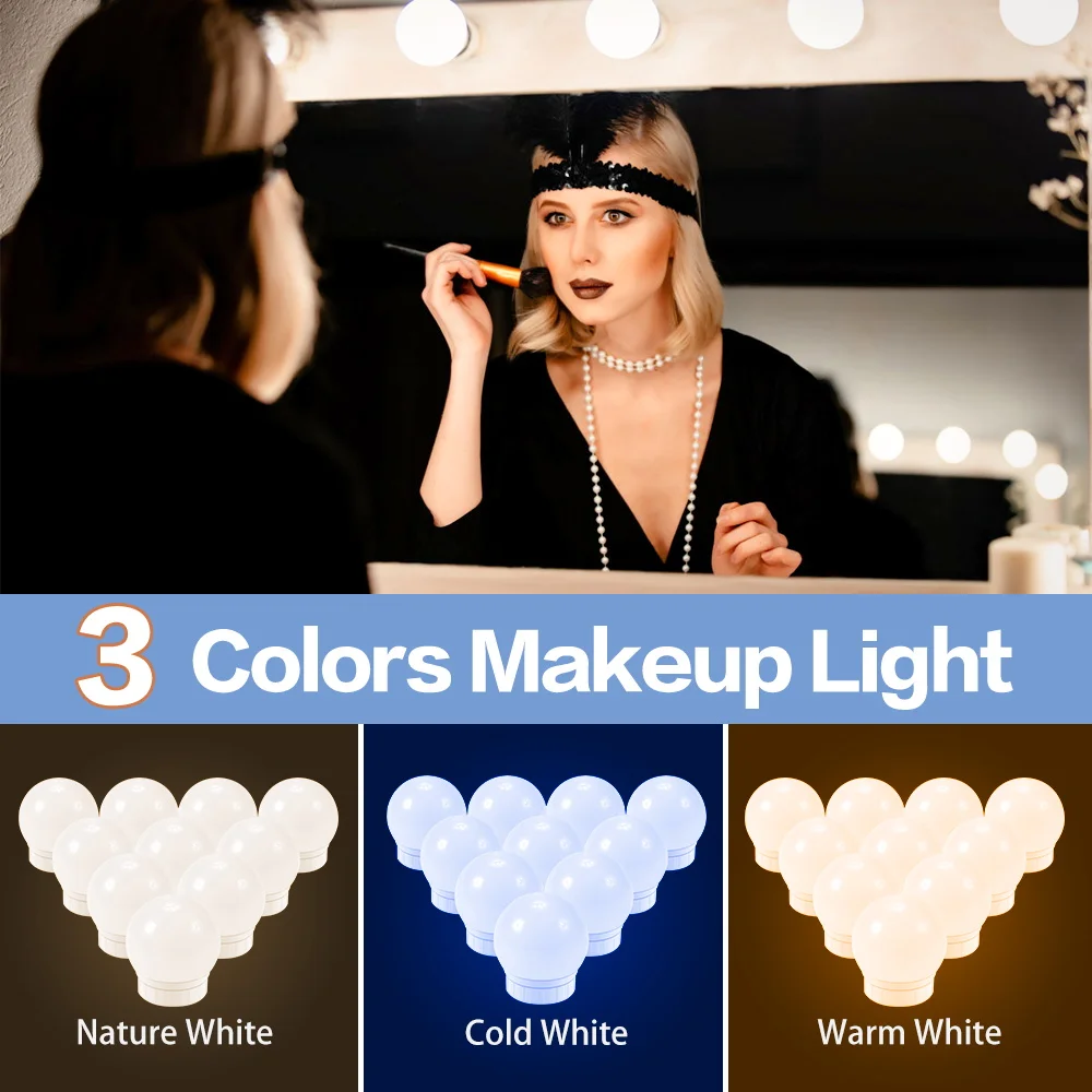 

Makeup Light 3 Colors LED USB Dressing Table Mirror Lamp LED 12V Vanity Bulb 8W 12W 16W 20W Hollywood Table Makeup Dresser Light