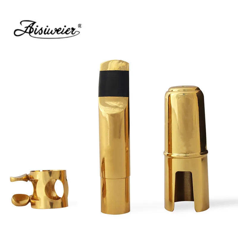 Bocal de Metal em Laca Peças de Boca Saxofone Profissional Aisiweier Tenor Soprano Alto Dourada 56789