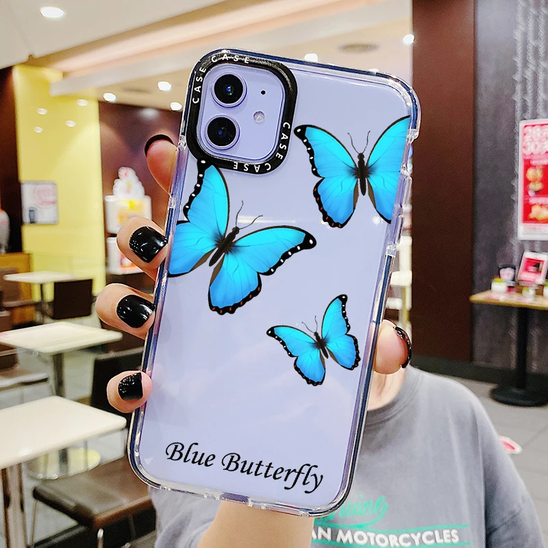 Ins Pop Blue Butterfly чехол для iPhone 11 XR X Xs Max 8 7 6 Plus 6S 5S SE Pro мягкий TPU телефона CinkeyPro |