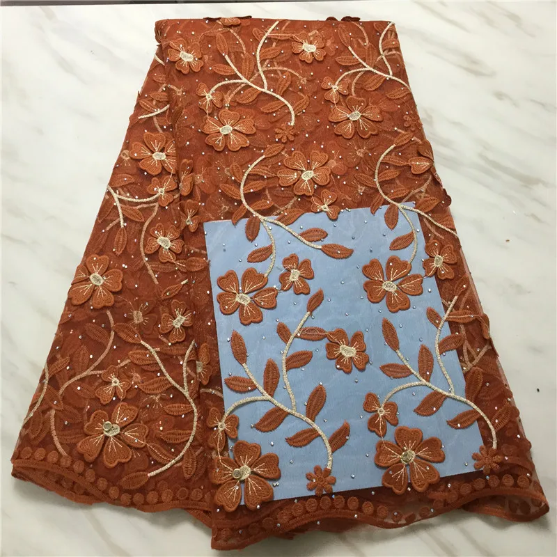 Цветочная африканская кружевная ткань с камнями для свадебного платья 5 ярдов |