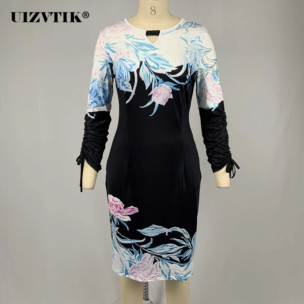 Женское винтажное платье с цветочным принтом повседневное облегающее высокой