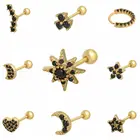 Серьги-гвоздики для пирсинга женские, украшение под серебро и черный циркон под розовое золото 2020 пробы для прокола, 1 пара,