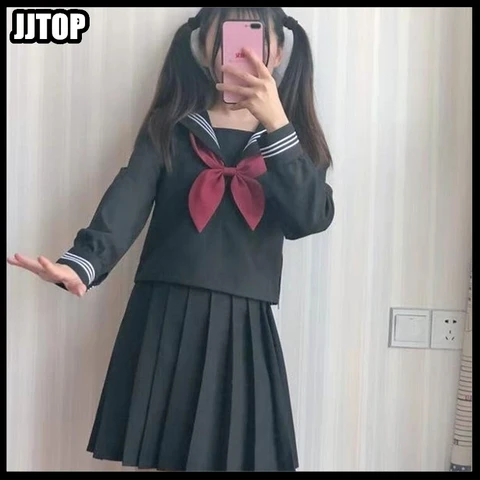Униформа школьная черная школьная для девочек JK, школьная форма в японском стиле, морская плиссированная длинная юбка