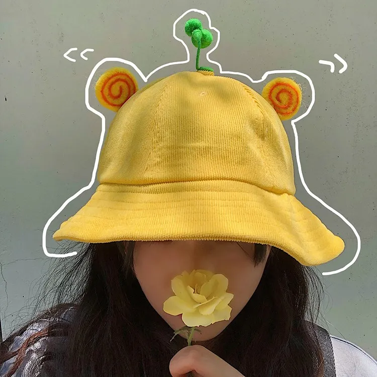 

Unisex Summer Bucket Hat Sun Protection Corduroy Bean Sprouts Cartoon Animal casual Fisherman Hat