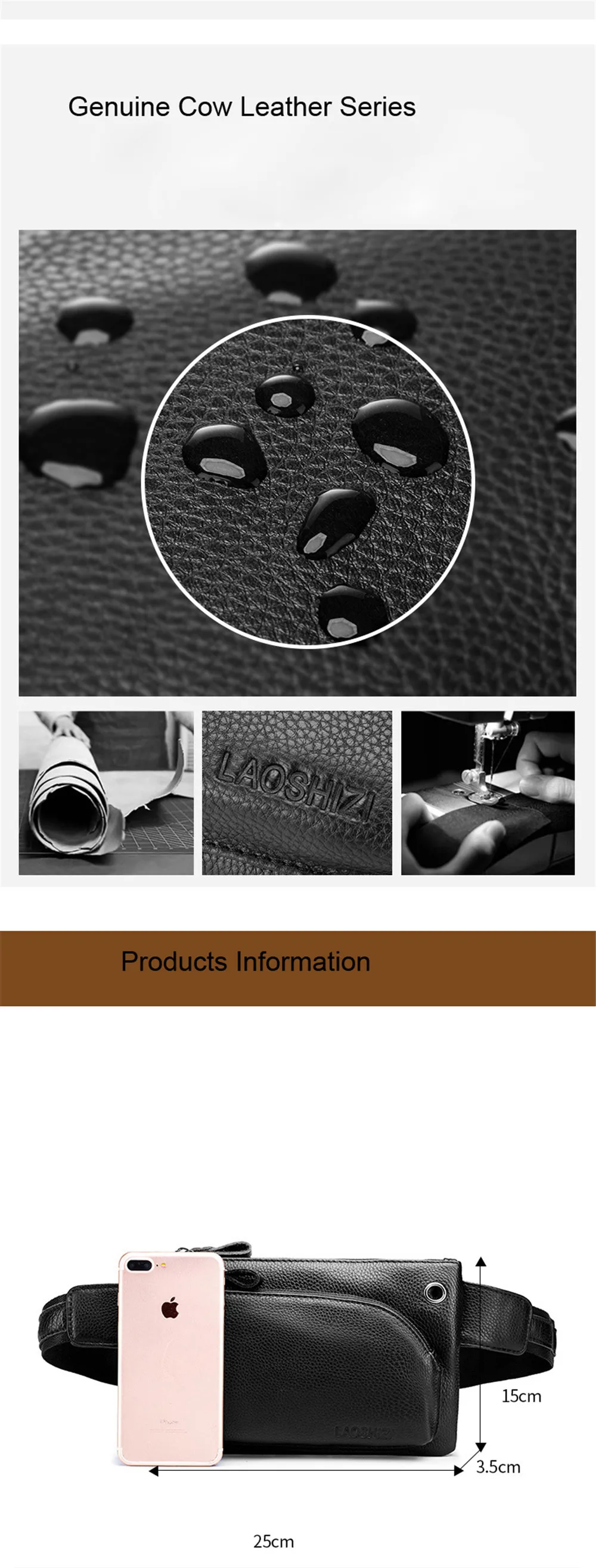 Genuine Leather Bags Belt Messenger Bag Men Small Waist Hip Bag for Man Waist Packs Pouch Men's Crossbody Bags 91126