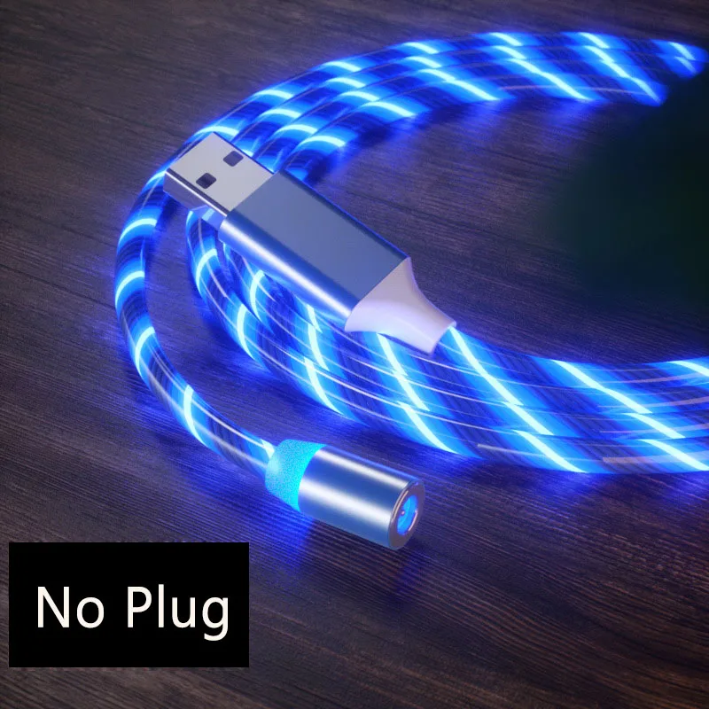blue cable no plug Магнитный Micro USB кабель тип-c 8-контактный кабель поток освещение светодиодный кабель для зарядки для iPhone XR X 7 8 Xiaomi huawei samsung Honor - Цвет: blue cable no plug