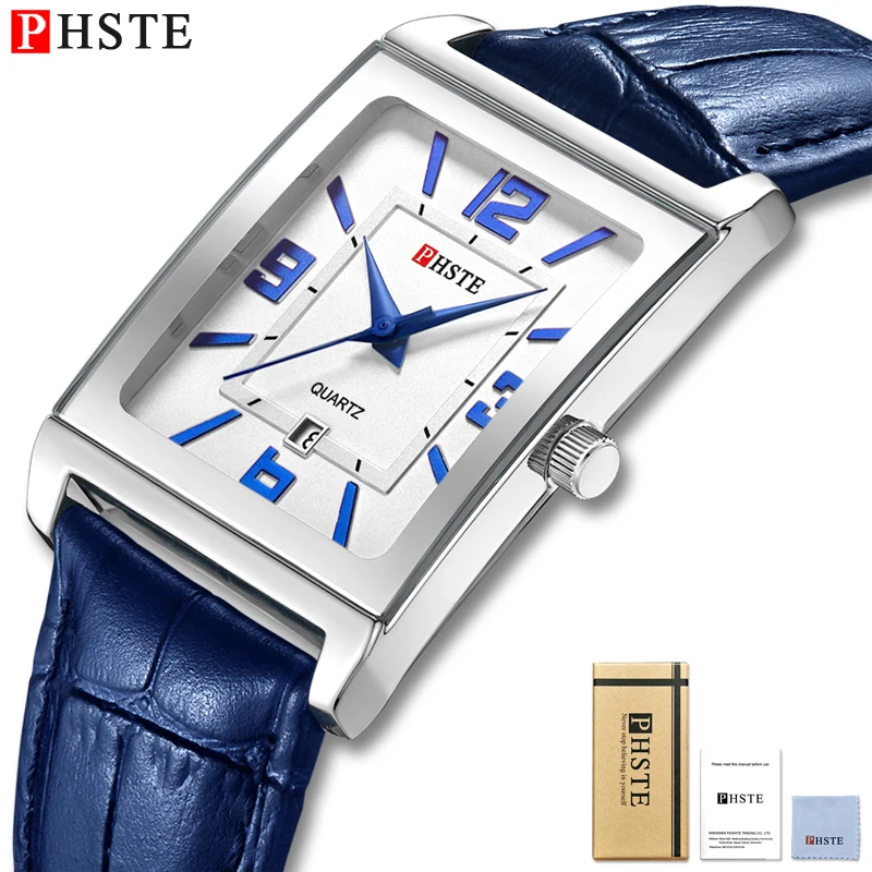 Часы наручные PHSTE Мужские кварцевые аналоговые брендовые квадратные