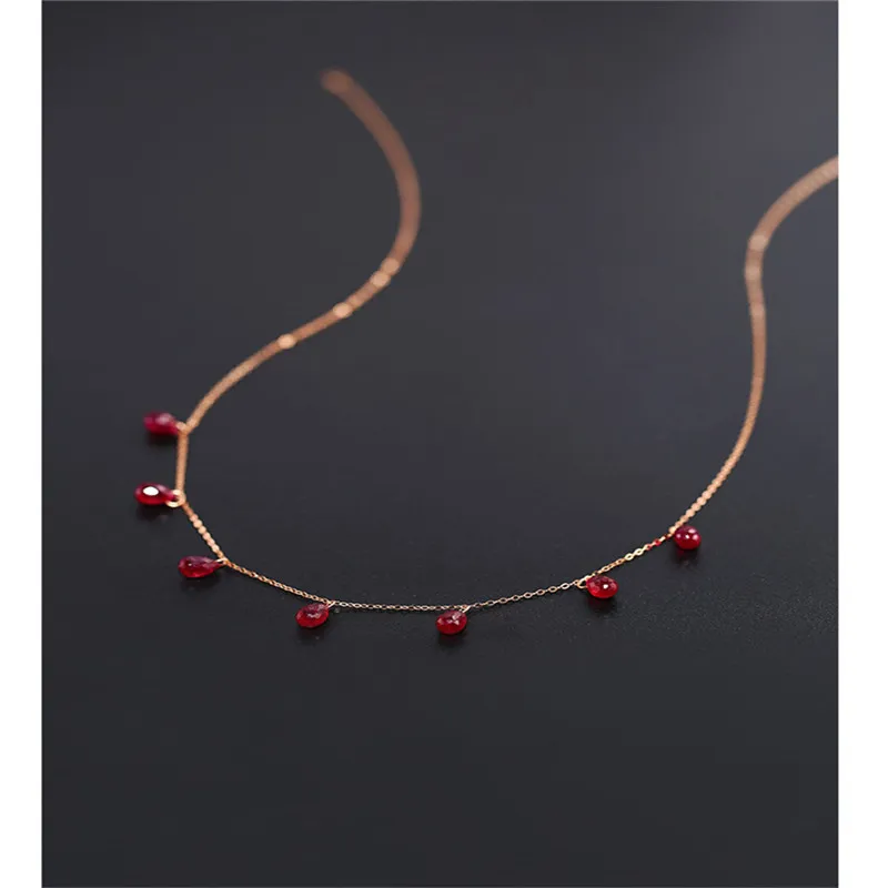 

DAIMI Gypsophila faceted ruby necklace female 18K rose gold clavicle color treasure pendant gift