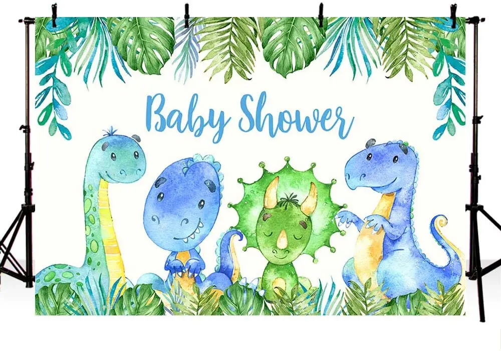 Dinosaurs Boy Baby Shower Photo Studio Background Safari Jungle Wild Green Palm Leaves It's A Boy Party Decoration Banner