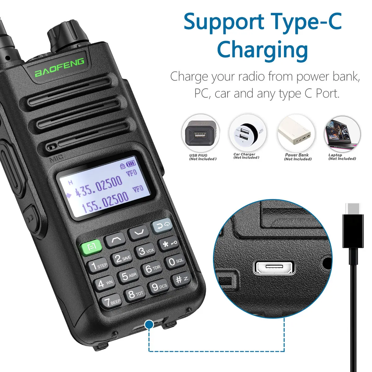2PCS BAOFENG UV-13 Pro Powerful Handheld Transceiver Dual Band Walkie Talkie Upgrade of UV-10R Two Way Radio with Type-C Cable