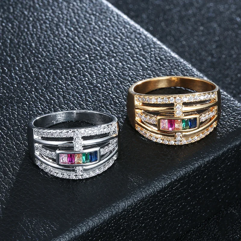 Женское кольцо Европейский 2019 Новое поступление Горячая продажа Радужное cz