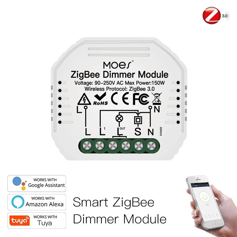 

Tuya ZigBee 3.0 Mini Smart Wifi Light Dimmer Switch 100-240V 2-way Control Relay Automation Modules Work With Alexa Google Home