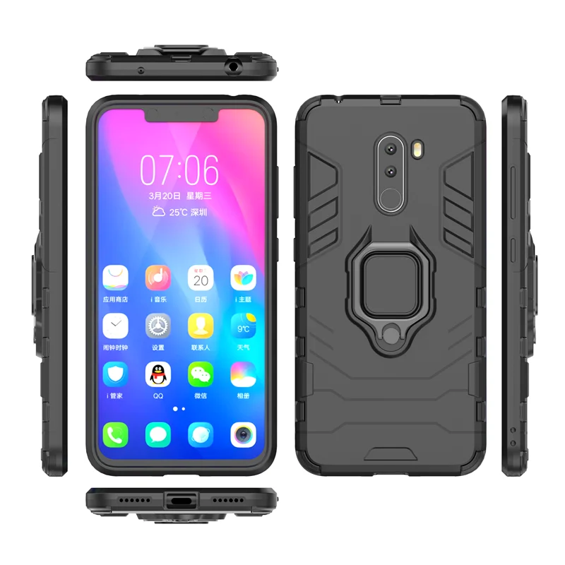 for pocophone f1 case armor pc cover finger ring holder phone case for xiaomi poco phone pocofone f1 cover shockproof bumper free global shipping