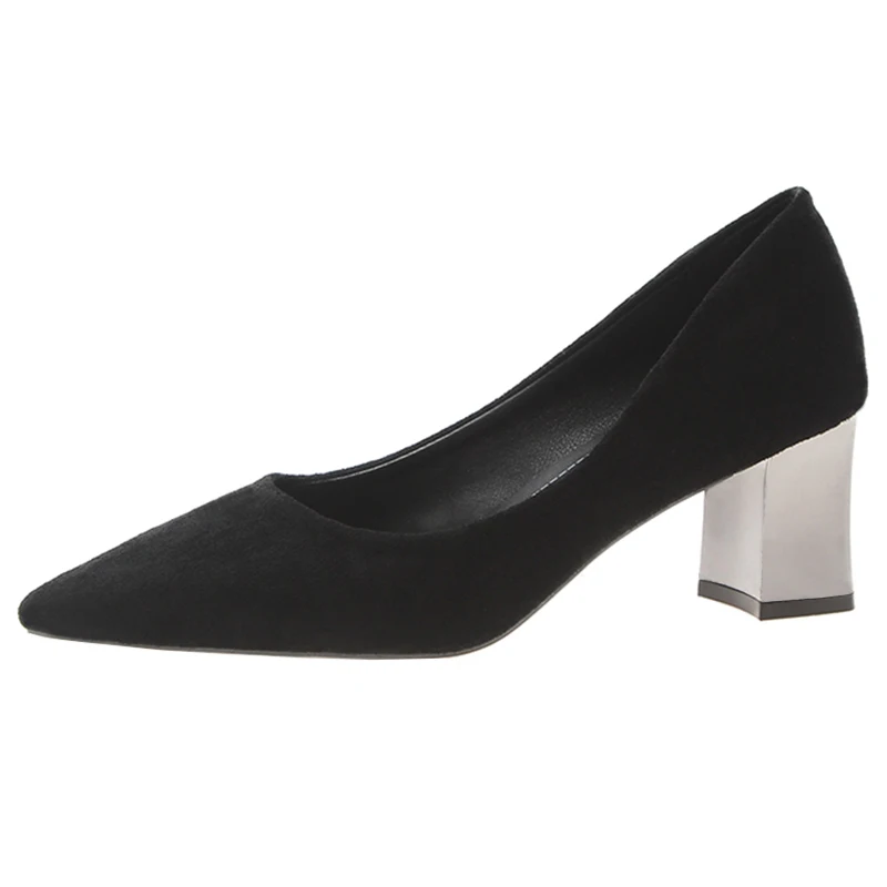 

Autumn New Korean Wild Pointed Shallow Mouth High Heels Suede Single Shoes Simple Elegant Womens Shoes Fashion Square Heel Pumps