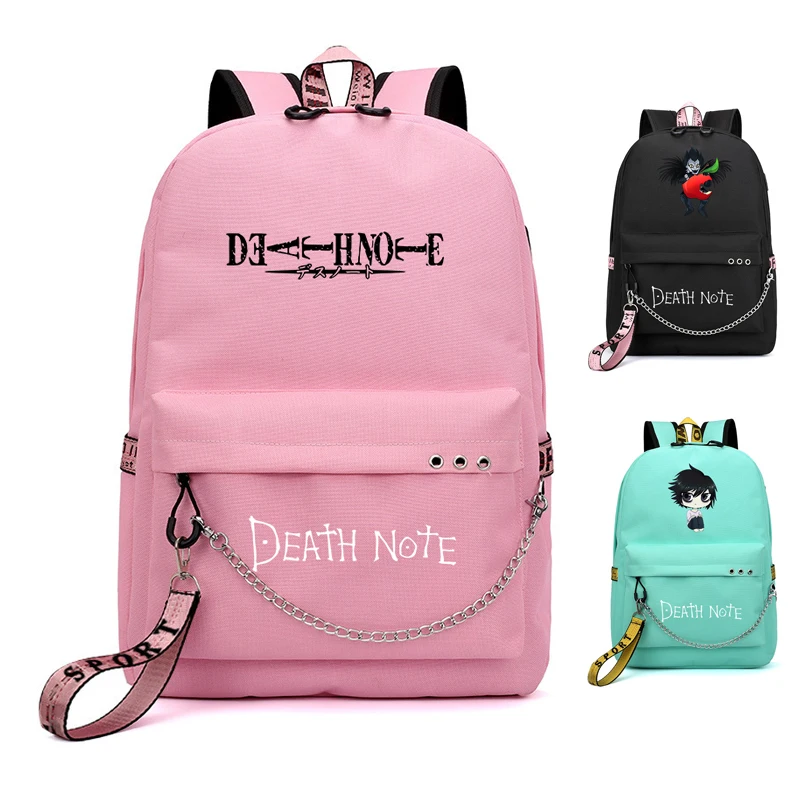 

Аниме Death Note сумки школьный студенческий рюкзак для девочек цепь водонепроницаемый рюкзак Usb зарядный порт дорожная сумка для ноутбука женс...